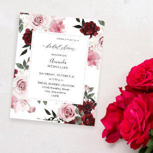 Flyer Borgoña y ducha de novia floral rosa 6