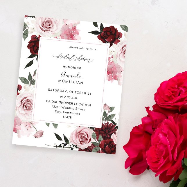 Flyer Borgoña y ducha de novia floral rosa 6 (Subido por el creador)