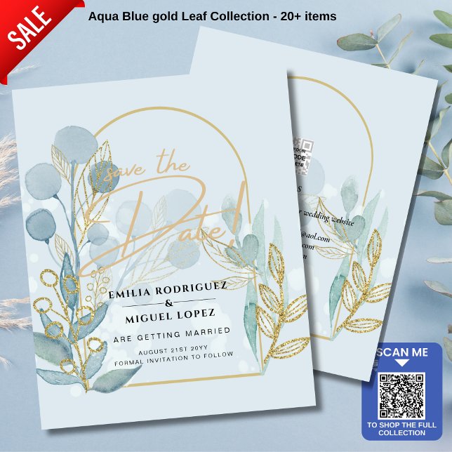 Flyer Botánica moderna; Invitación a la Boda de Oro Aqua (Subido por el creador)