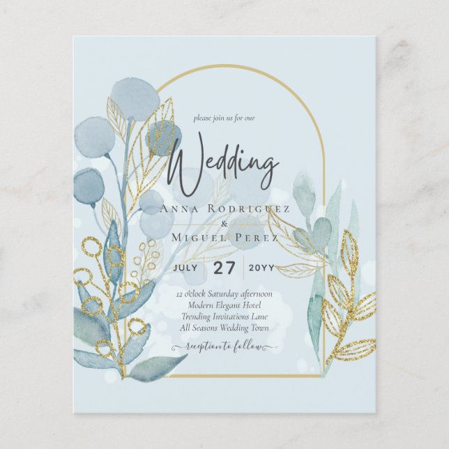 Flyer Botánica moderna; Invitación a la Boda de Oro Aqua (Frente)