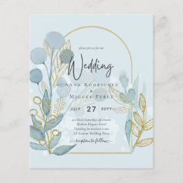 Flyer Botánica moderna; Invitación a la Boda de Oro Aqua