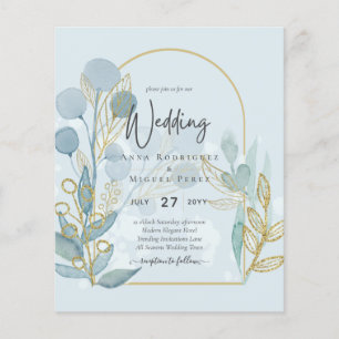 Flyer Botánica moderna; Invitación a la Boda de Oro Aqua