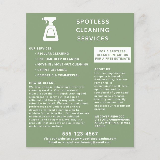 Flyer Botella de spray para empresa de limpieza Verde Sa (Frente)