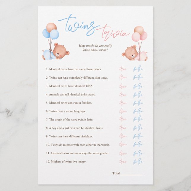 Flyer Boy Chica Twins Trivia Juego de Baby Shower (Frente)