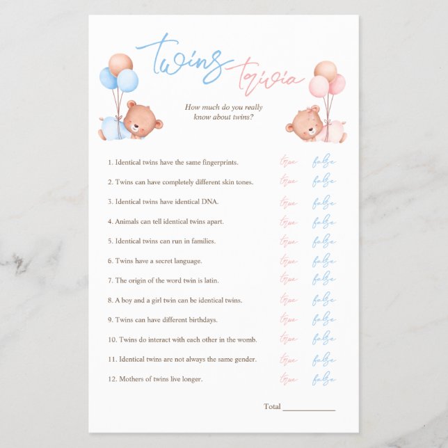 Flyer Boy Chica Twins Trivia Juego de Baby Shower (Frente)