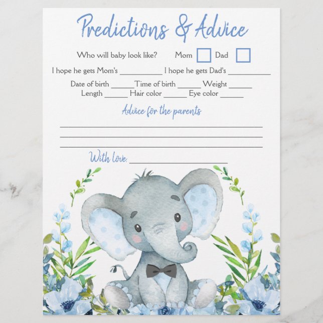 Flyer Boy Elephant Bow Tie Juego Doble Baby Shower (Frente)