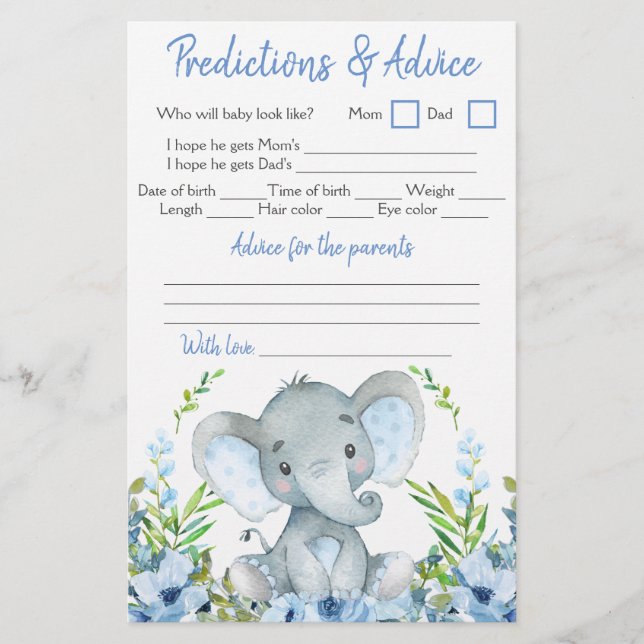 Flyer Boy Elephant Juego Doble Baby Shower (Frente)