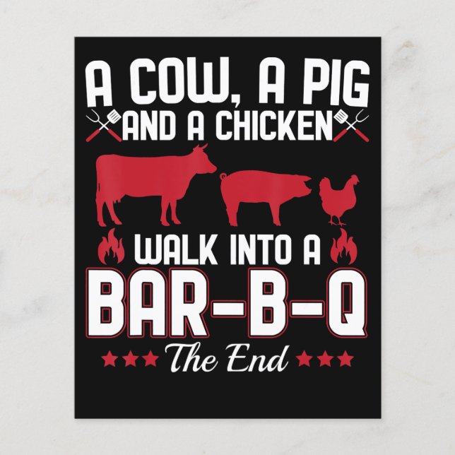 Flyer BQ| Chiste BBQ Dad Una Vaca Un Cerdo Y Un Pollo (Frente)