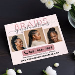 Flyer Braids Collage de fotos Hairstylist<br><div class="desc">Volante moderno Monograma Braids Hairstylist Business, diseñado con una moda y un toque profesional. Este folleto presenta la palabra "BRAIDS" en la elegante tipografía de capital, complementada con su nombre en un elegante tipo de letra manuscrita. Muestra tu experiencia con 4 fotos de muestra de tus peinados trenzados en un...</div>