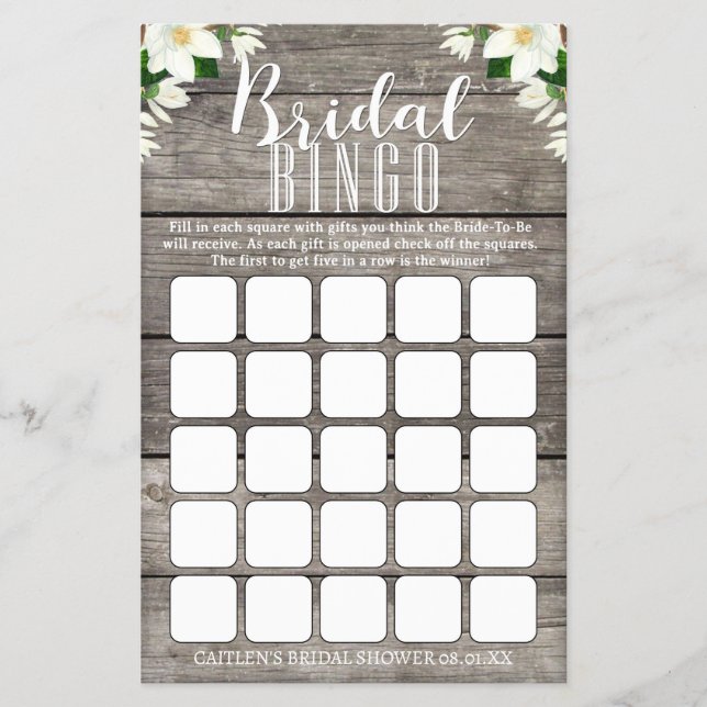 Flyer Bridal Bingo Magnolia Flor Rústica Ducha (Frente)
