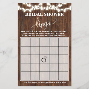 Flyer Bridal Shower Bingo Boda occidental Tarjeta de jue