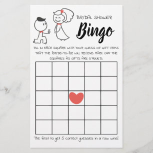 Flyer Bridal Shower Bingo Boda Tarjeta de juego de parej