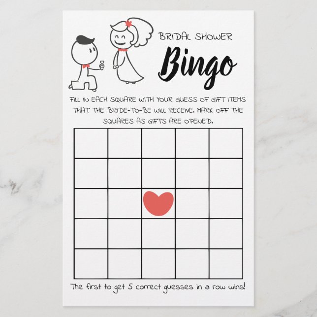 Flyer Bridal Shower Bingo Boda Tarjeta de juego de parej (Frente)