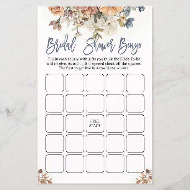 Flyer Bridal Shower Bingo Bridal Tea Dusty Azul (Frente)