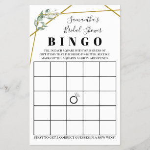 Flyer Bridal Shower Bingo Greenery Gold Game Card