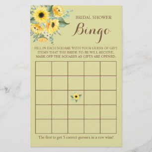 Flyer Bridal Shower Bingo Greenery Sunflower Game Card F