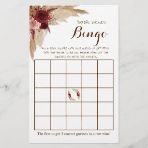 Flyer Bridal Shower Bingo Pampas Grasa Tarjeta de juego