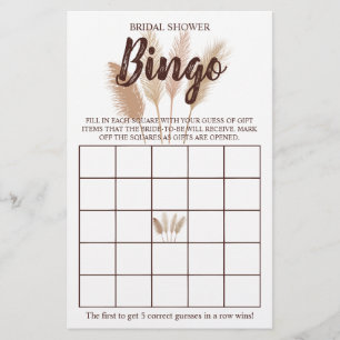 Flyer Bridal Shower Bingo Pampas Grasa Tarjeta de juego