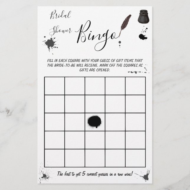 Flyer Bridal Shower Bingo | Tarjeta de juego Pen & Inkwe (Frente)