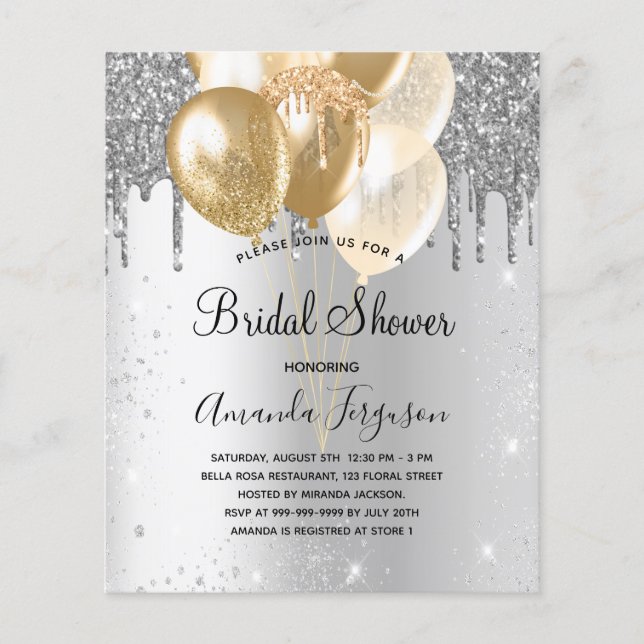 Flyer Bridal Shower globos de oro de plata presupuesto p (Frente)