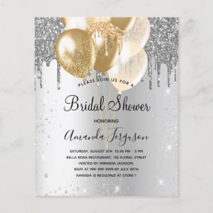 Flyer Bridal Shower globos de oro de plata presupuesto p