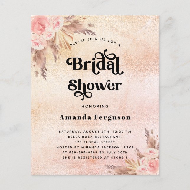 Flyer Bridal Shower pampas invitación de presupuesto rub (Frente)