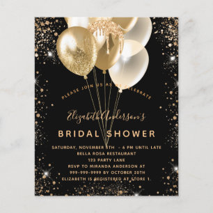 Flyer Bridal Shower purpurina de oro negro presupuesto d