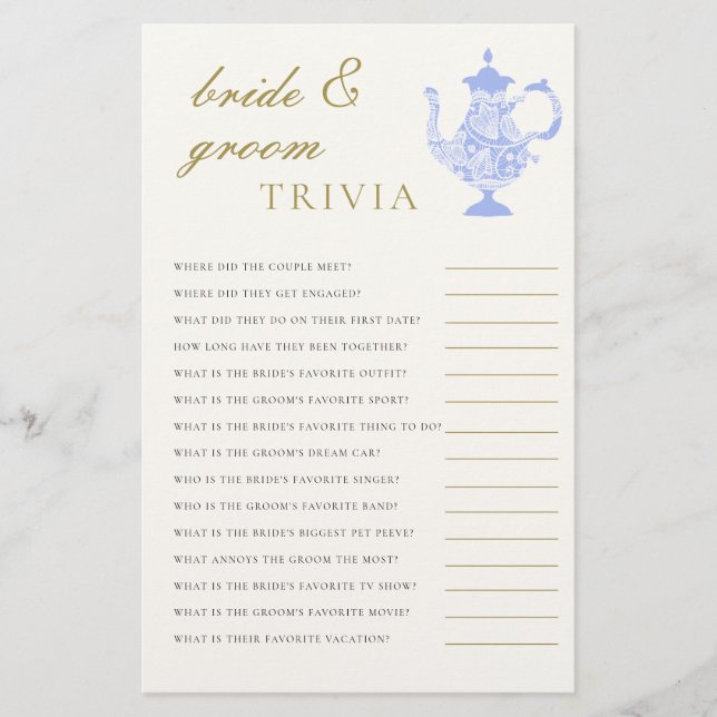 Flyer Bride Groom Trivia Bridal Tea China Elegante (Frente)