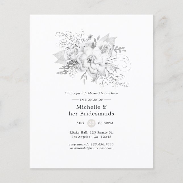 Flyer Bridesmaids Florales Blancas Invitación al almuerz (Frente)