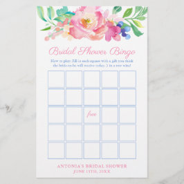 Flyer Bright Summer Floral Bridal Shower Bingo Game Card