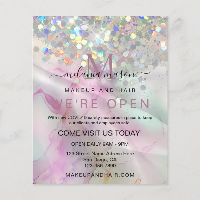 Flyer Brillante Holográfico Artista de Maquillaje Tinta  (Atrás)