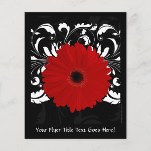 Flyer Brillante Red Gerbera Daisy sobre negro
