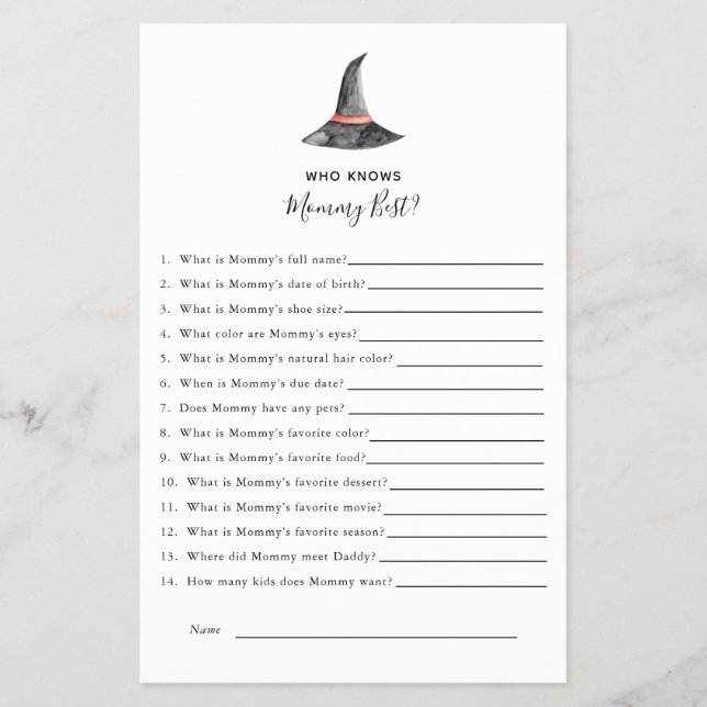 Flyer Bruja del juego de Baby Shower de Halloween que co (Frente)