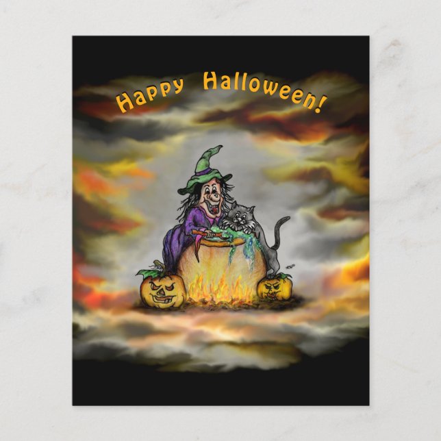 Flyer Bruja y gato negro, ¡Feliz Halloween! (Frente)