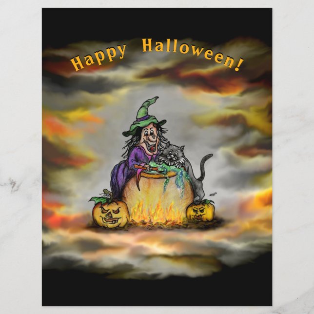 Flyer Bruja y gato negro, ¡Feliz Halloween! (Frente)