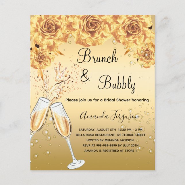 Flyer Brunch Bubbly Bridal Shower Invitación al presupue (Frente)