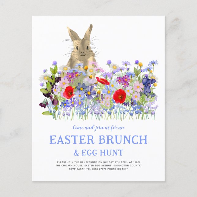 Flyer Brunch de Pascua Huevo Caza Conejo y Flores Silves (Frente)