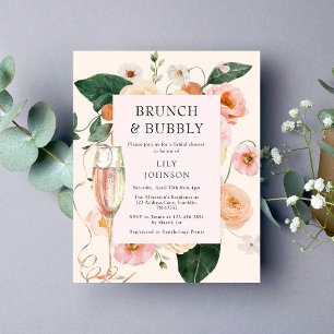 Flyer Brunch presupuestal y ducha de novia floral Rubor 
