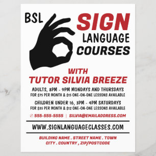 Flyer BSL, Ok Gesture, Anuncio de Curso de Lenguaje de R
