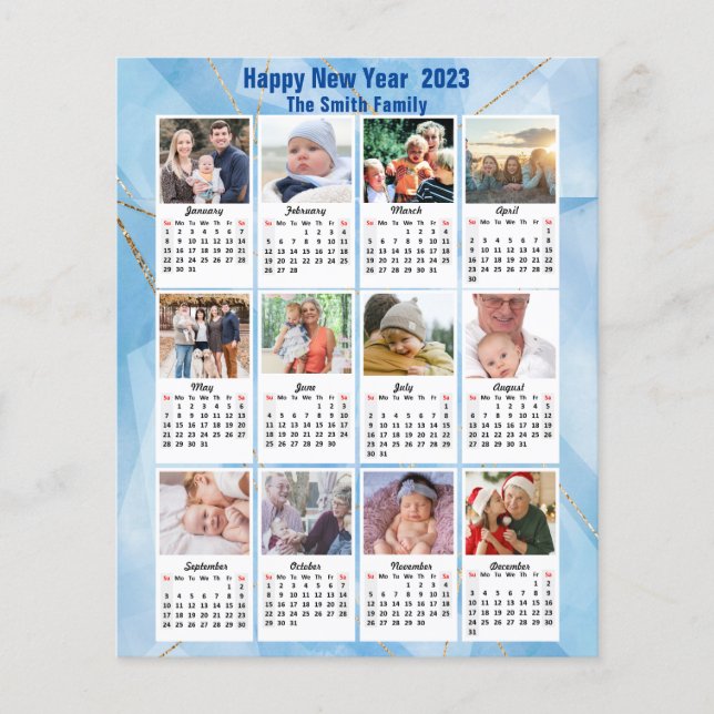 Flyer Budget 2023 Calendar Modern Family Photo Blue Card (Frente)