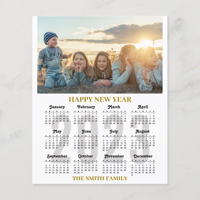 Flyer Budget 2023 Calendar Modern Gold Script Photo Card (Frente)