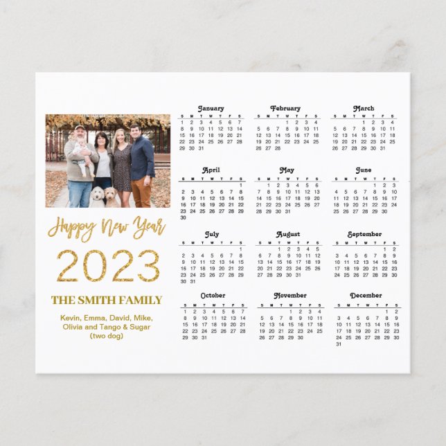 Flyer Budget 2023 Modern Gold Script Photo Calendar Card (Frente)