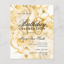 Budget 40th Birthday Floral Gold Invite
