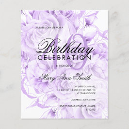 Flyer Budget 40th Birthday Floral Purple Invite