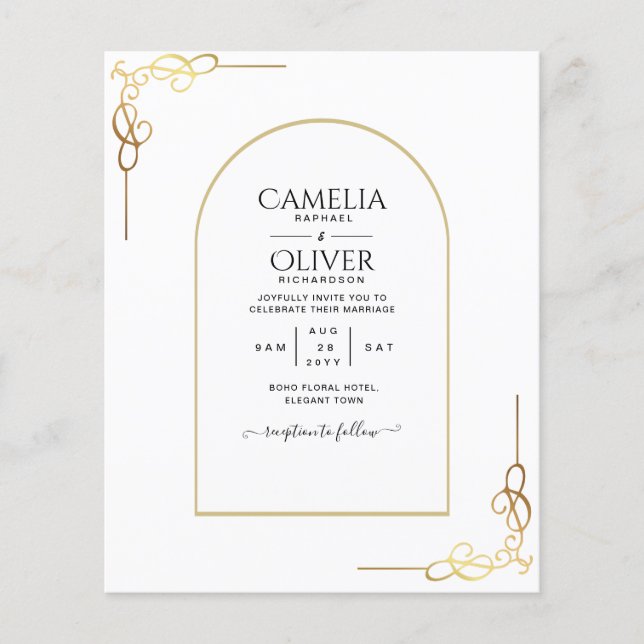 Flyer Budget  All-in-1 Gold Accent Wedding INVITE (Frente)