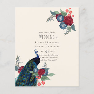 Flyer BUDGET  Azul Pavo Real Borgoña Boda de Invierno Ot