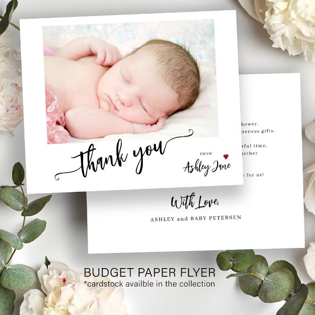 Flyer Budget baby shower elegant photo thank you card (Subido por el creador)