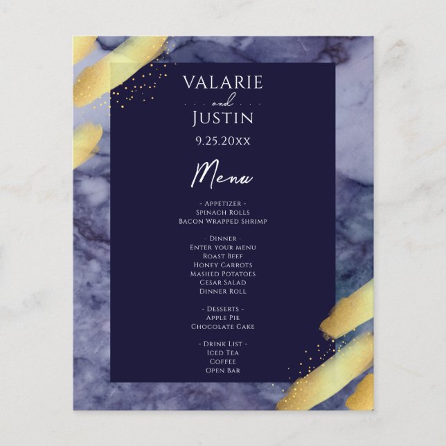 Flyer Budget Blue Gold Paint Marble Wedding (Frente)