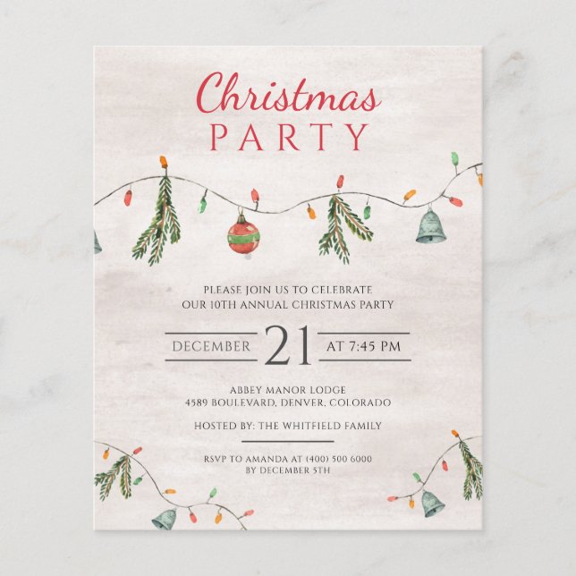 Flyer Budget Christmas Party Lights Decor Invitation (Frente)