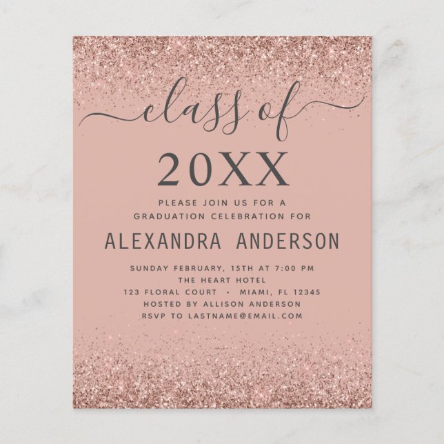 Flyer Budget Class of 2022 Graduation Pink Glitter (Frente)